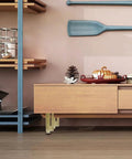 Built Different Heavy Duty Aluminum Desk Legs Featuring Adjustable Furniture Feet For Sofas Tables And Beds support a stylish wood cabinet.
