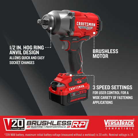 Cordless Brushless Impact Wrench Half Inch Beast Mode Power with 700 ft lbs tightening and 1000 ft lbs breakaway, side view