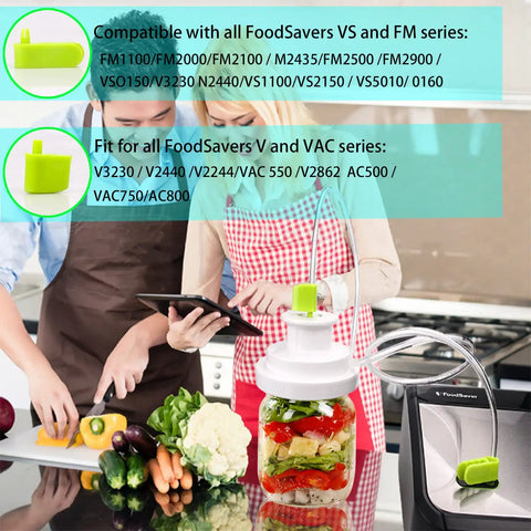 Universal Vacuum Sealer Accessory Hose For All Zip Bags And Containers on jar with vegetables, no adapter needed