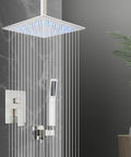 12 Inch LED Square Showerhead Kit With Handheld Spray, High Pressure Rain System, SUS304 Stainless Steel, Brushed Nickel Finish