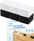 Zero Thump Guarantee This 24 Pcs Eva Foam Headboard Stoppers Kit Packs Heavy Duty Wall Shielding For Bed Frames And Couches Thick Anti Vibration Furniture Pads Keep Things Smooth As Butter In Black White stacked in two colors.