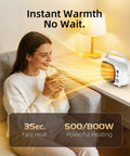 Woman enjoying hot beverage with Two Speed Portable Space Heater With Adjustable Settings, 800W Desk Heater For Indoor Use nearby
