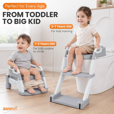 No Sweat Potty Training Setup With This 6 In 1 Foldable Toddler Toilet Seat Featuring A Rock Solid Step Stool Ladder And Adjustable Height For Smooth Sailing Bathroom Trips And Effortless Cleaning Gray White