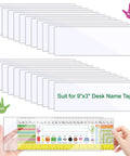 Clear Reusable Nameplate Pockets, 25 Pack, 9.5 X 3.4 Inches, shown with ruler showing suitability for desk name tags.