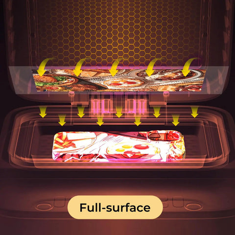 Dope 10 Pack Sublimation Film Sheets for Phone Cases and More Printable 3D Sublimation Transfer Film for Heat Press Coasters Badges Keycaps 8.27 x 11.69 Inches Durable PET Substrate Flexible and Vibrant showing heat press process on phone case for full-surface transfer.