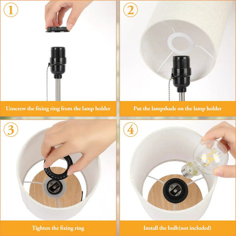 Instructions for assembling Two Pack Table Lamps With USB Ports For Living Room Bedroom Office Modern Bedside Nightstand Lamps Dope Cream Fabric Shade Oak Metal Base