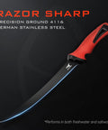 Intimidator Bait Knife And Filet Set with razor sharp G4116 German stainless steel blade and red non-slip handle