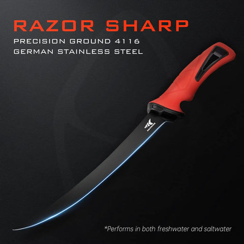 Intimidator Bait Knife And Filet Set with razor sharp G4116 German stainless steel blade and red non-slip handle