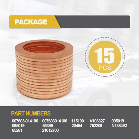 15 Pcs 14Mm Copper Oil Drain Plug Gasket Set For Mercedes Replacement Oil Crush Washer OEM 007603014106 in packaging