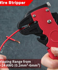 2 In 1 Automatic Wire Stripper And Cutter Self Adjusting Tool For 10 24 AWG Cables in use stripping red wire