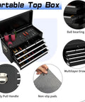 Beefy Eight Drawer Rolling Tool Chest With Lockable Wheels And 2 In 1 Portable Toolbox Organizer High Capacity Storage Cabinet For Garage And Workshop Top Layer And Bottom Cabinet With Hanging Hooks, black steel portable top box with drawers