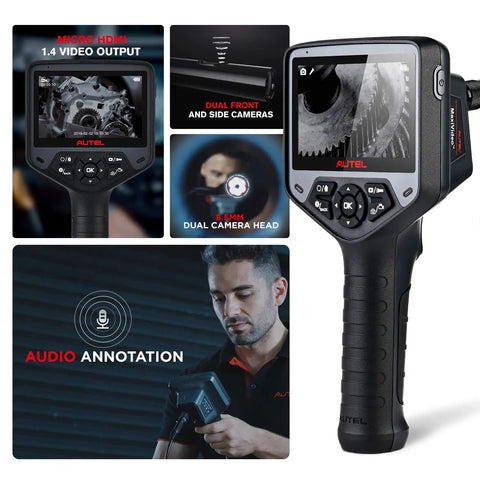 Dual Front And Side Cameras 1080P HD Inspection Camera With Semi Rigid Cable And 10 Level LED Lights, Wide View Angles 0 Degree And 90 Degree For Tight Spaces, Industrial Endoscope For Mechanics And Home Diagnostics, handheld unit