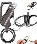 Infinity Lighter With Multitool Keychain Bottle Opener, Reusable Waterproof Metal Kerosene Lighter shown with flame