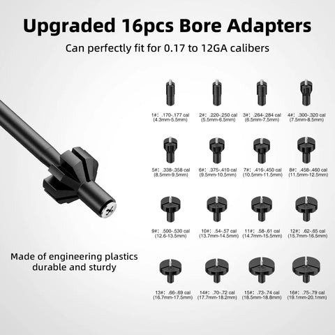 Laser Bore Sight Kit For 177 To 12 GA Caliber Rifles And Pistols with 16 bore adapters shown.