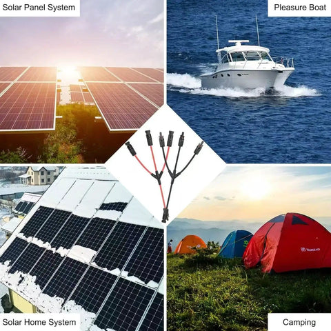 Solar Y Branch Connectors For Parallel Panel Wiring 1500V DC 30A PPO Material 3 To 1 Parallel Adapter For Solar Panels One Pair