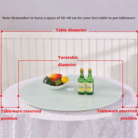 Rotating Tabletop Serving Tray With Lazy Susan Turntable For Dining Tables, 26.7 Inch, showing size and reserved space for tableware.