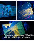 Super Handy Stainless Steel 365nm Uv A Blacklight Flashlight Packing Strong 1800mw Output illuminating counterfeit cash