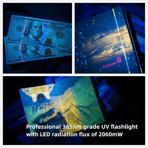 Super Handy Stainless Steel 365nm Uv A Blacklight Flashlight Packing Strong 1800mw Output illuminating counterfeit cash