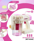 3 In 1 Kids Vacuum Toy With Gentle Realistic Suction For Toddlers, pink, with cleaner head and foam balls shown