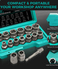 Impact Bolt Extractor Set For Stripped Rounded Bolts And Lug Nuts, Three-Eighths Inch Drive, 42CrMo Steel Nut Remover Kit