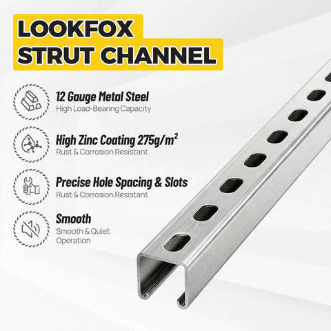 Industrial Grade 12 Gauge Strut Channel Trolley Track One And Five Eighths Inch Wide Four Point Eight Foot Long Galvanized High Zinc Coating
