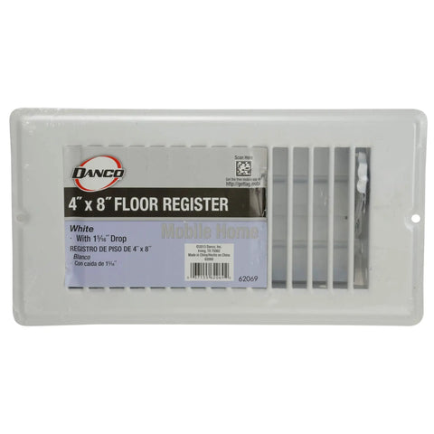 Louvered Floor Register 4-Inch By 8-Inch Steel White 5 Pack For Mobile Homes And RVs in package with white finish