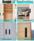 Two Pack Invisible Rectangular Recessed Drawer Pulls For Cabinets And Closets Pocket Sliding Closet Door Handle Finger Hidden Flush Hardware Matte Black 5.9 Inch Length 4.7 Inch Center Hole Spacing Includes Screws shown in various applications