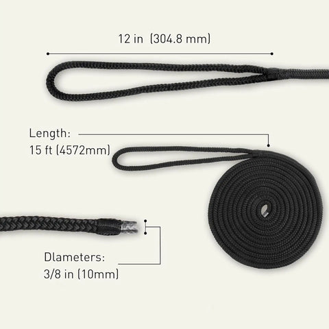Beefy 3/8 Inch Dock Lines 2 Pack Marine Grade Nylon Rope Double Braided For Boat Mooring And Docking With Loop UV Resistant