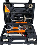 All In One Pro Grade Bike Repair Tool Kit With Hard Case For Mountain And Road Bikes, Complete Maintenance Set, open case view.