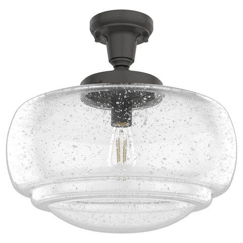 Saddle Creek 1 Light Noble Bronze Pendant With Seeded Glass Shade Dimmable Schoolhouse Ceiling Fixture for kitchens and more