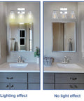 Chrome Bathroom Vanity Light Fixtures With Three Lights, 16.9 Inch Over Mirror Bar Style, clear glass shades, lighting effect comparison
