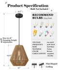 12 Inch Handwoven Rattan Pendant Light With Rustic Boho Vibe, Adjustable Woven Basket Shade For Kitchen Island and Dining Room