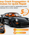 5 Minute Windshield Crack Repair Kit For Chips And Cracks, Pro Grade Auto Glass Rock Chip Repair Tool next to car.