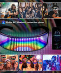 Customizable RGB LED Glasses For Parties And Raves with app connectivity and lit LED beads, suitable for festivals and holidays.