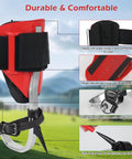 Close-up of Pro Grade Heavy Duty Tree Climbing Spikes Set with adjustable gear, safety seat, and wide Velcro straps