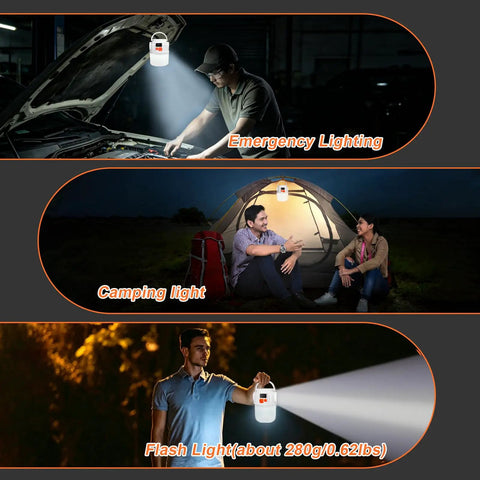 Rechargeable Solar Camping Lantern With 7 Modes And USB Charging Waterproof Emergency Light with car and tent scenes