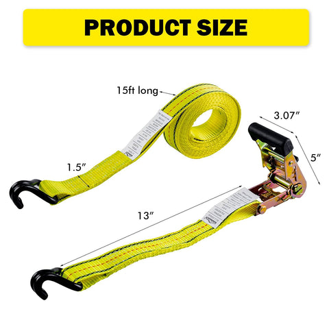 Heavy Duty Ratchet Straps 4 Pack 1-1/2 X 15 Ft With Coated Steel Ratchet And Double Thick Polyester Webbing For Scratch Free Tie Downs