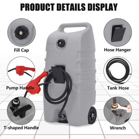 14 Gallon Portable Diesel Fuel Tank On Wheels With Siphon Pump And 10 Ft Hose, Rugged UV Resistant Plastic Caddy, product details