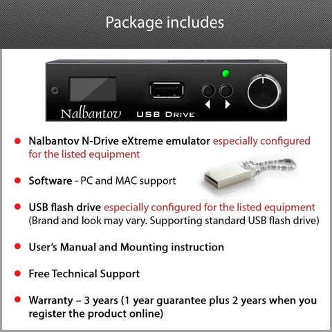 Package contents with Nalbantov N-Drive eXtreme emulator for Yamaha Disklavier MX100A MX100B MX101R MX100MR MX100M MX300MR