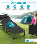 Five-Position Padded Outdoor Chaise Lounge Chair with Heavy-Duty Portable Design beside a woman holding folded version