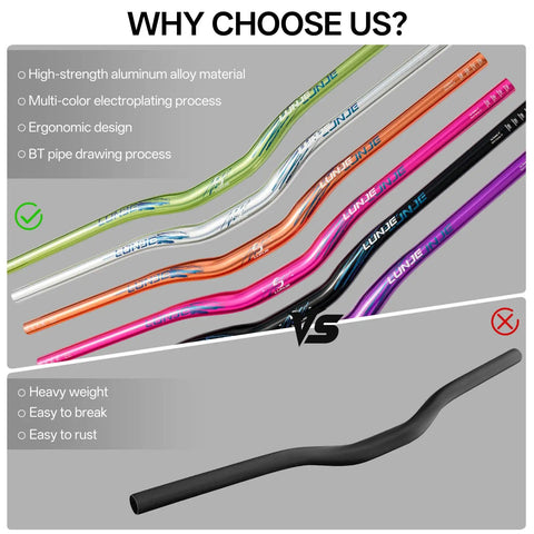 Multi-color Dope Mountain Bike Handlebar 31.8mm Clamp, Hi Rise 35mm to 55mm Adjustable, 780mm Length, durable aviation aluminum.