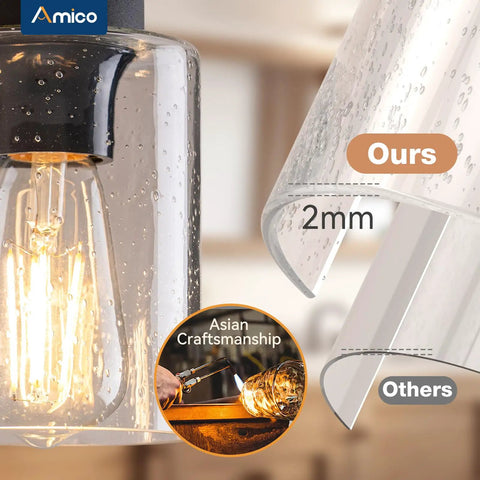 Farmhouse Vanity Lights For Bathroom, Rustic 4 Light Industrial Painted Wood Fixtures, Vintage Black Wall Sconces With Bubble Glass Shades, Cool Retro Vibe Bathroom Lighting With Warm Ambience