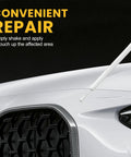 Premium White Touch Up Paint Pen For Vehicles Super Rapid Auto Scratch Remover applied on a car's hood to repair a scratch.