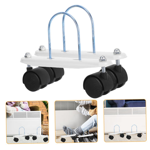Heavy Duty Universal Replacement Heater Wheels With Smooth Swivel Casters For Oil Filled And Gas Space Heaters, close-up view of roller kit with black wheels.