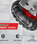 Close-up of 8 Inch Gate Wheel with Brake for Metal Tube Gates 600 lb Capacity, showing anti-slip rubber material and features.