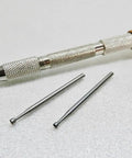 Rock Solid Wire Rounder Pin Vise With Swivel Head Wooden Handle And Kickass Collet Chuck Kit featuring round burs and metal components.