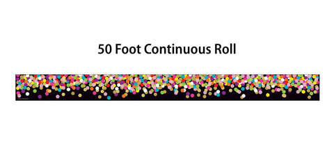 Colorful Confetti On Black Border Trim Roll 50 Foot To Liven Up Classroom Decor with vibrant pattern on 50ft roll