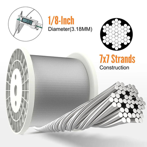 Five Hundred Feet Of One Eighth Inch Stainless Steel Cable Wire Rope T316 Marine Grade 7x7 Construction spool image