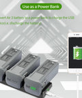Two-Way Charger Hub For DJI Air 3S And Air 3 Batteries charging three packs, with power bank feature visible.