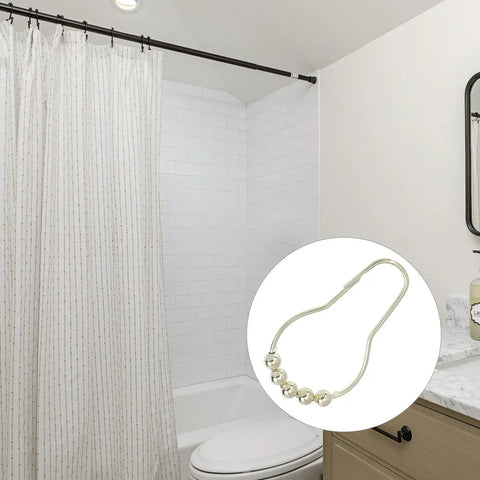 Bathroom with 15 Piece Shower Curtain Hooks With Beads Iron Gold Finish Smooth Glide Roller Rings for Easy Bathroom Curtain Hanging
